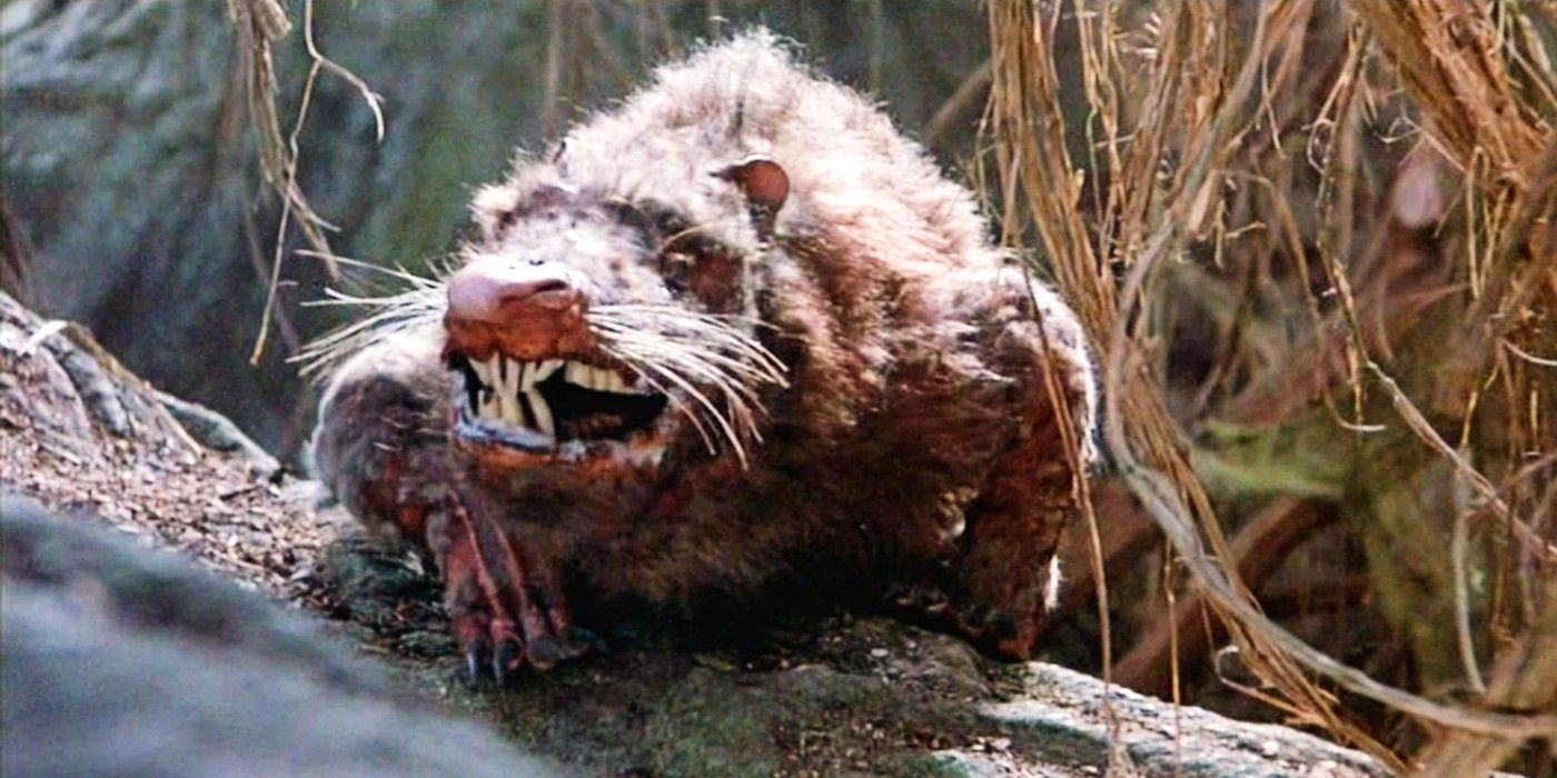 The Swamp Rat snarls on a log in The Princess Bride
