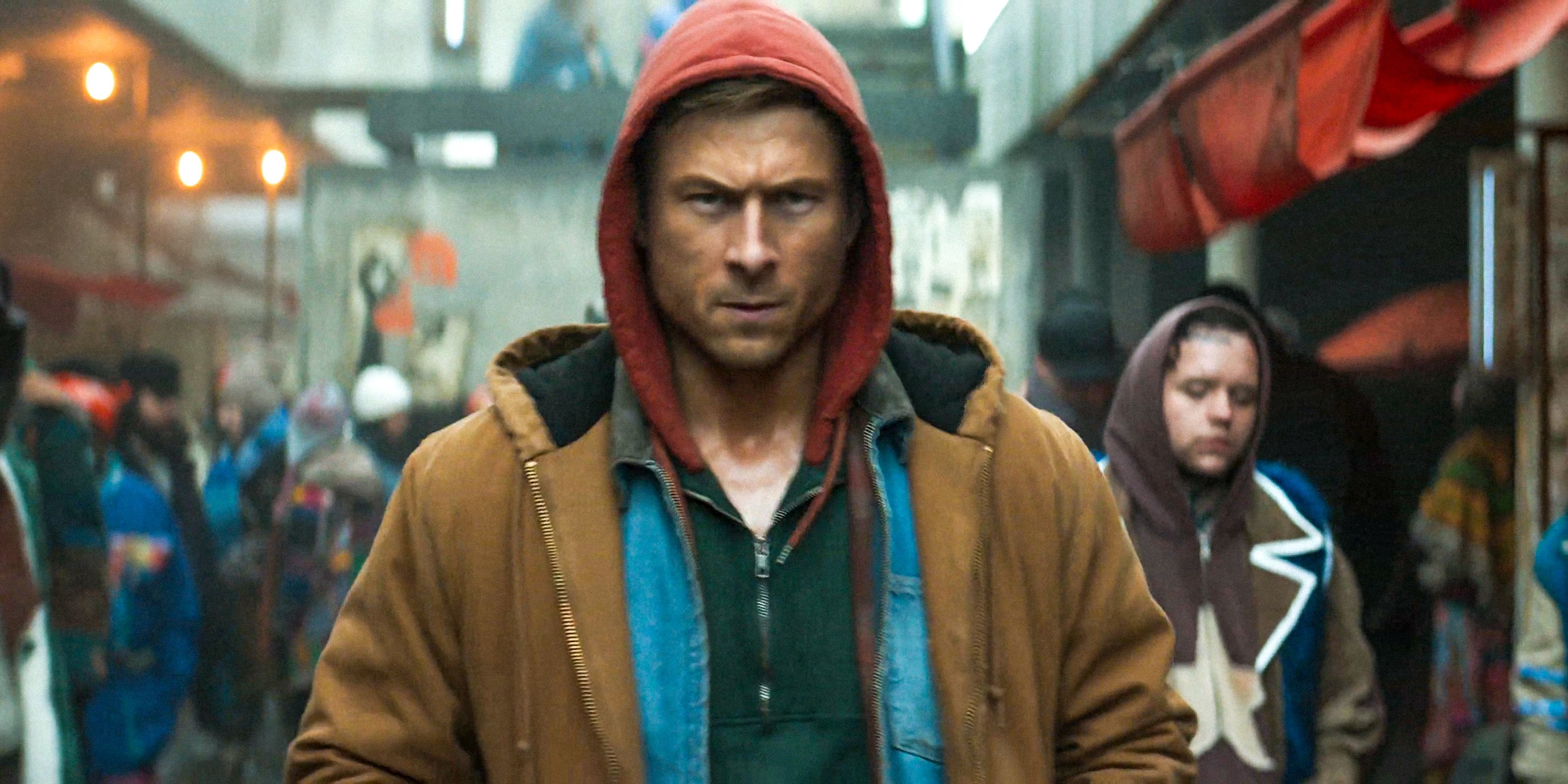 Ben Richards (Glen Powell) with a determined look on his face in The Running Man (2025)