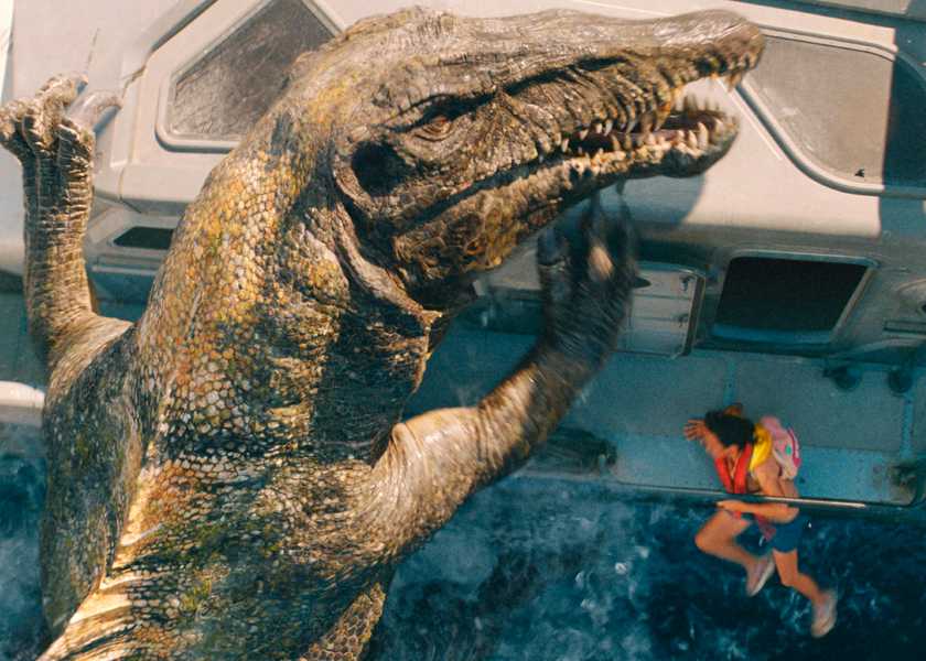 The Spinosaurus attacks a boat in Jurassic World Rebirth