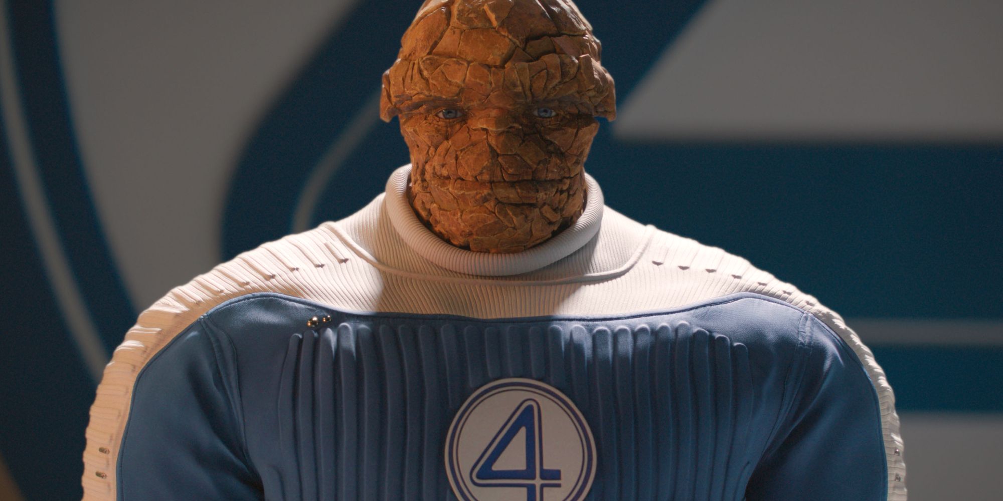 The Thing looking into the camera in The Fantastic Four: First Steps