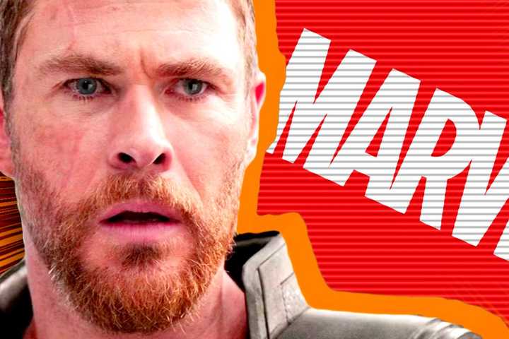 thor shocked at the marvel logo