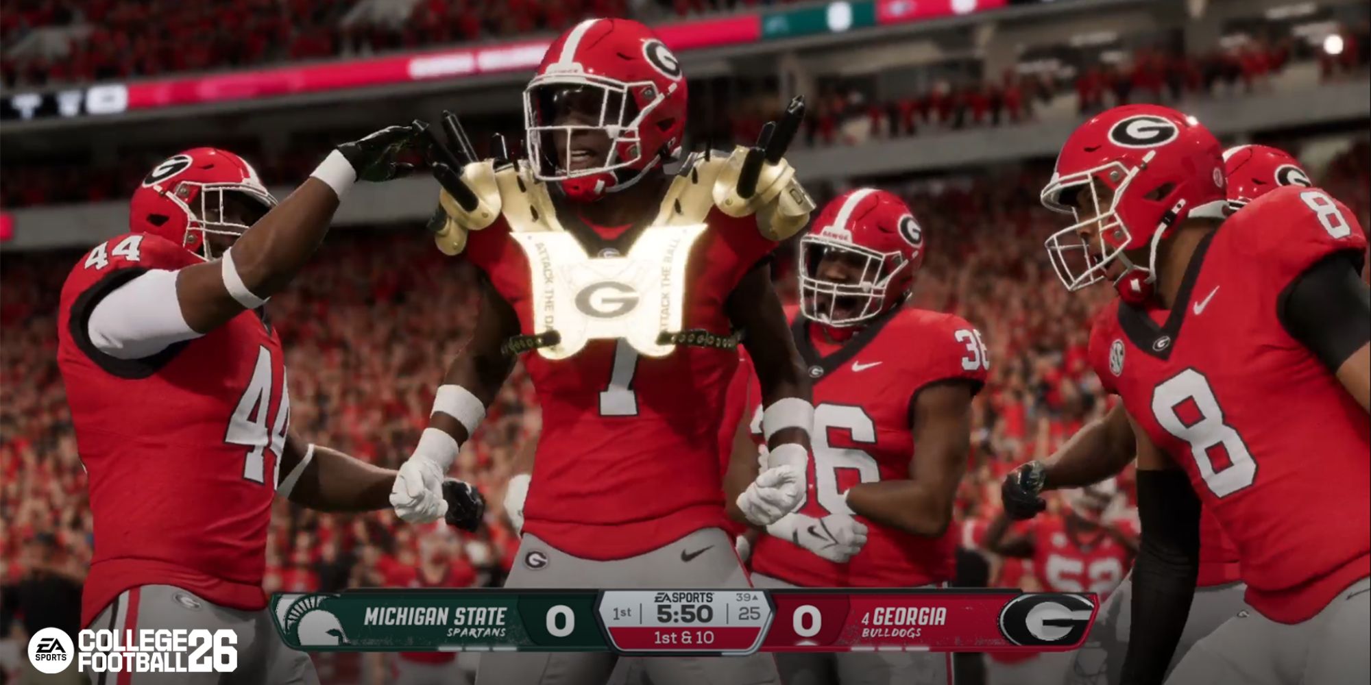 Georgia players celebrate with golden pads in College Football 26