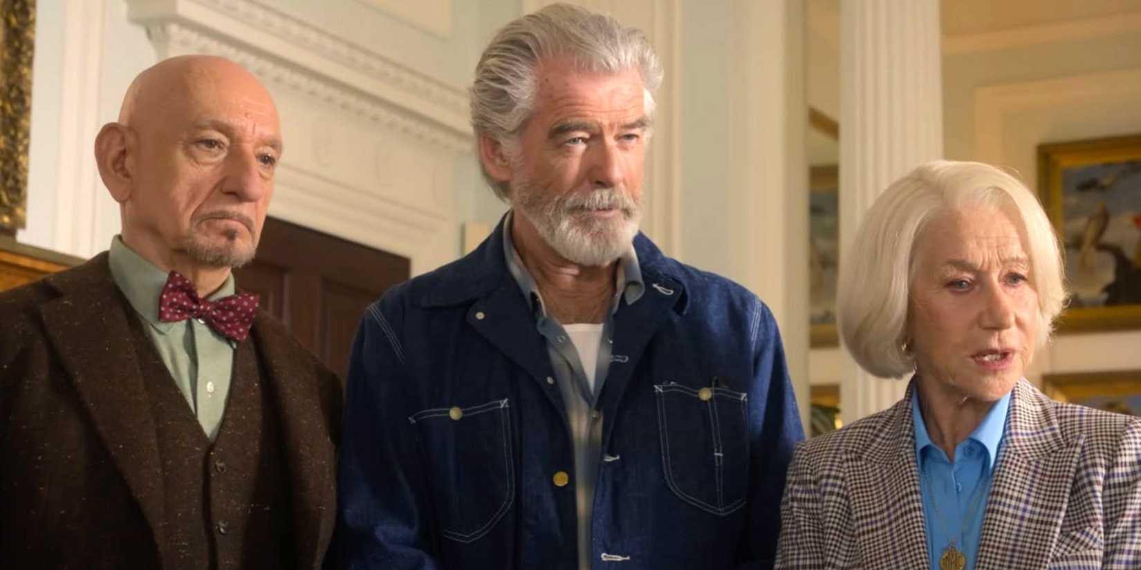 Helen Mirren, Pierce Brosnan, and Ben Kingsley in The Thursday Murder Club