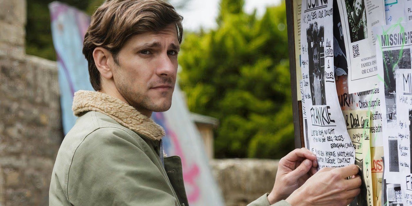 Mathew Baynton as Jamie Winton putting up missing posters of Layla in the street in You, Me and the Apocalypse.