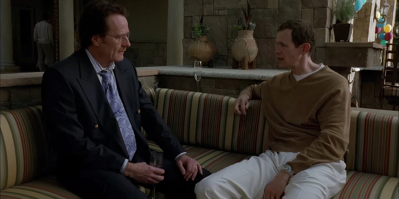 Walt talking to Elliot in the garden at his birthday party about money in the Breaking Bad season 1 episode "Gray Matter."