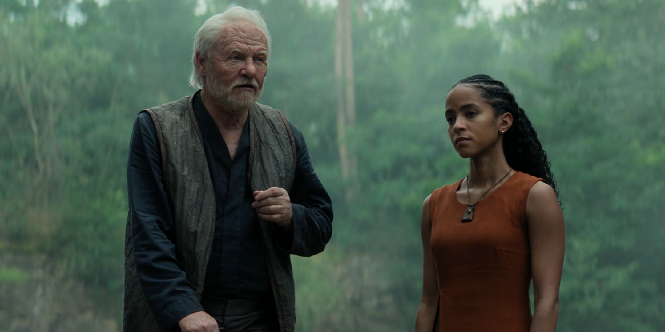 Jared Harris as Hari Seldon and Lou Llobel as Gaal Dornick in Foundation