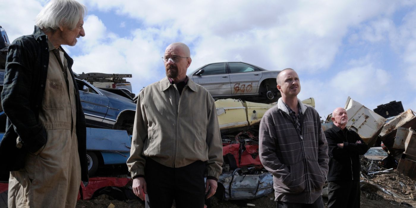 The junkyard owner, Walter, Jesse, and Mike