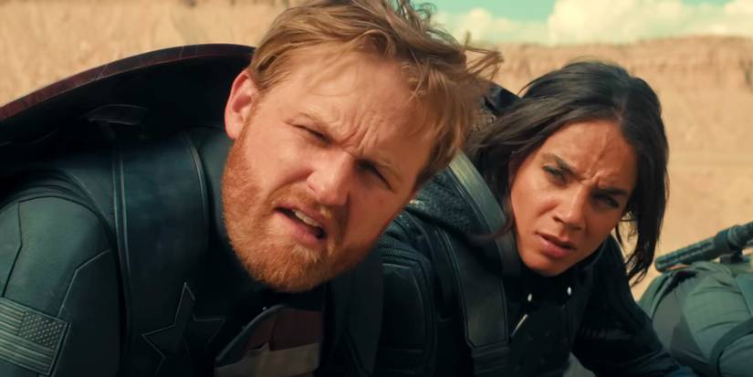 US Agent and Ghost looking confused in the desert in Thunderbolts