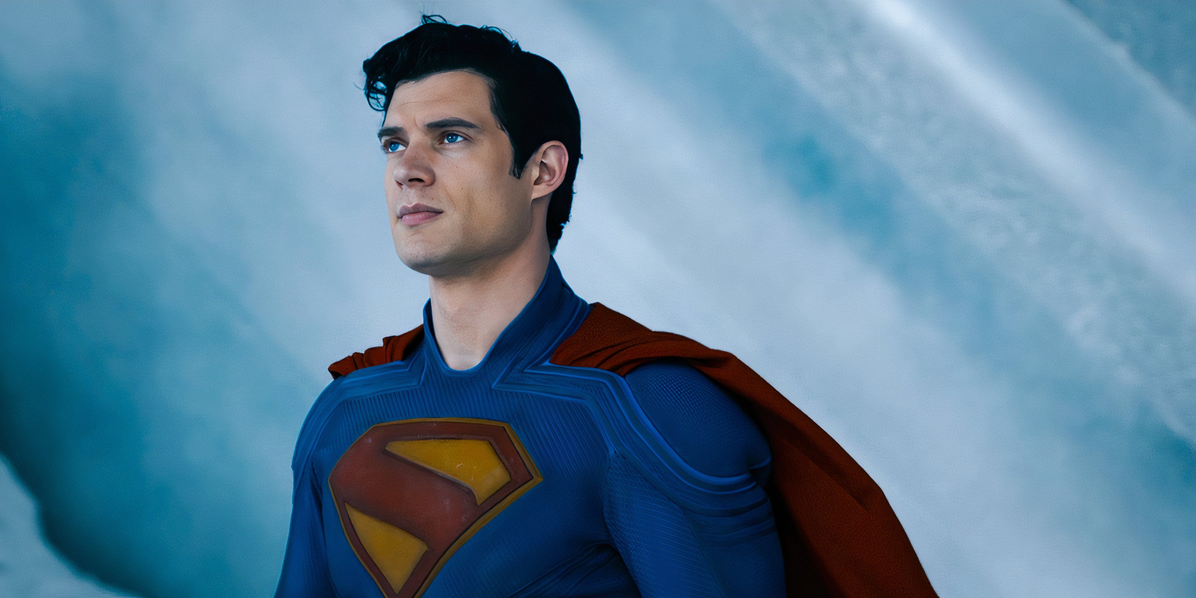 David Corenswet's Superman standing heroically