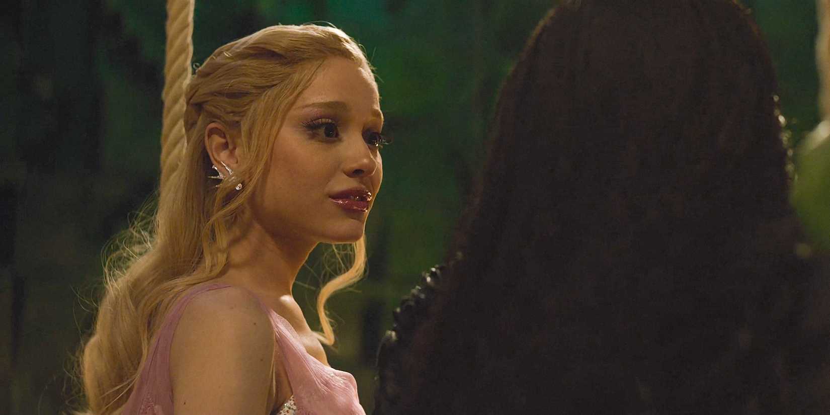 Glinda (Ariana Grande) looking moved as she looks at Elphaba in Wicked: For Good