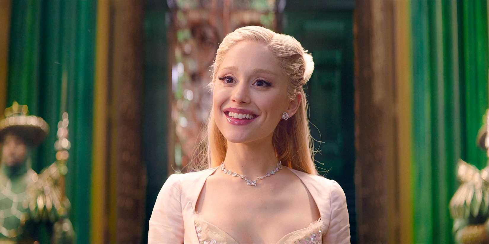 Glinda (Ariana Grande) smiling in Wicked: For Good