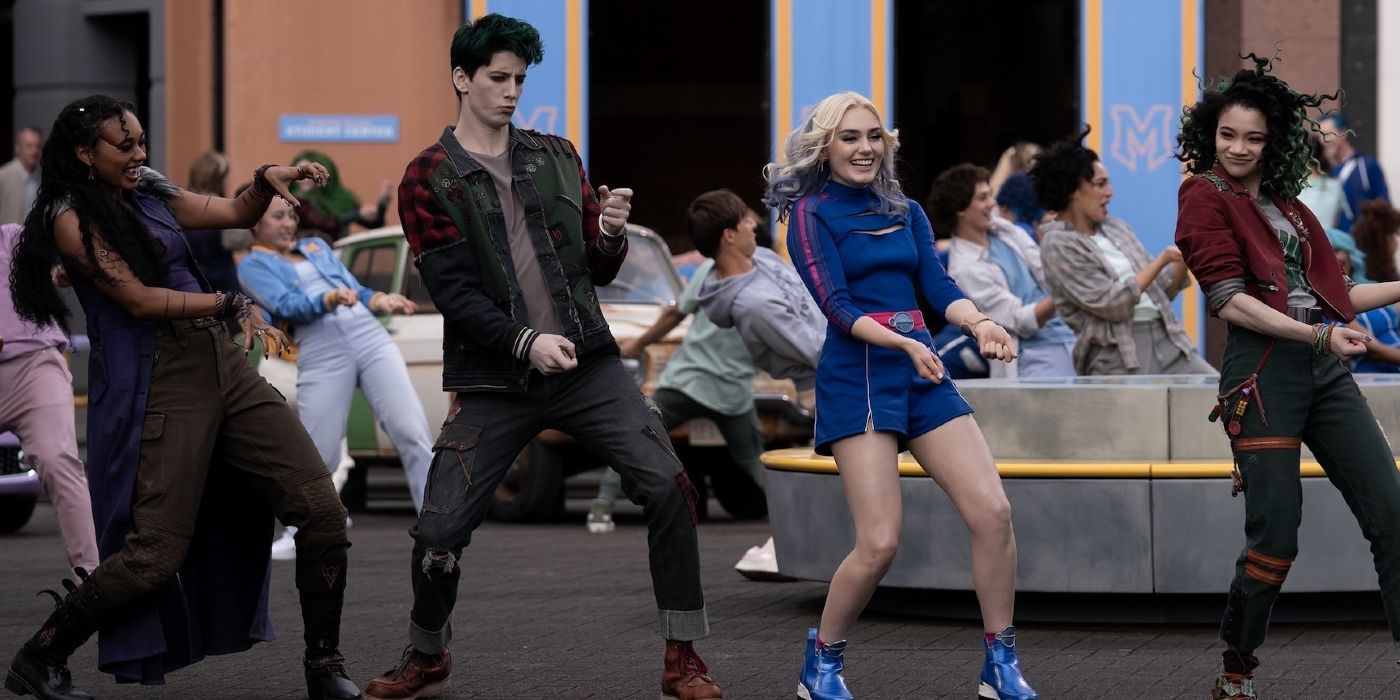 Willa, Zed, Addison, and Eliza dancing in the opening number of Zombies 4: Dawn of the Vampires