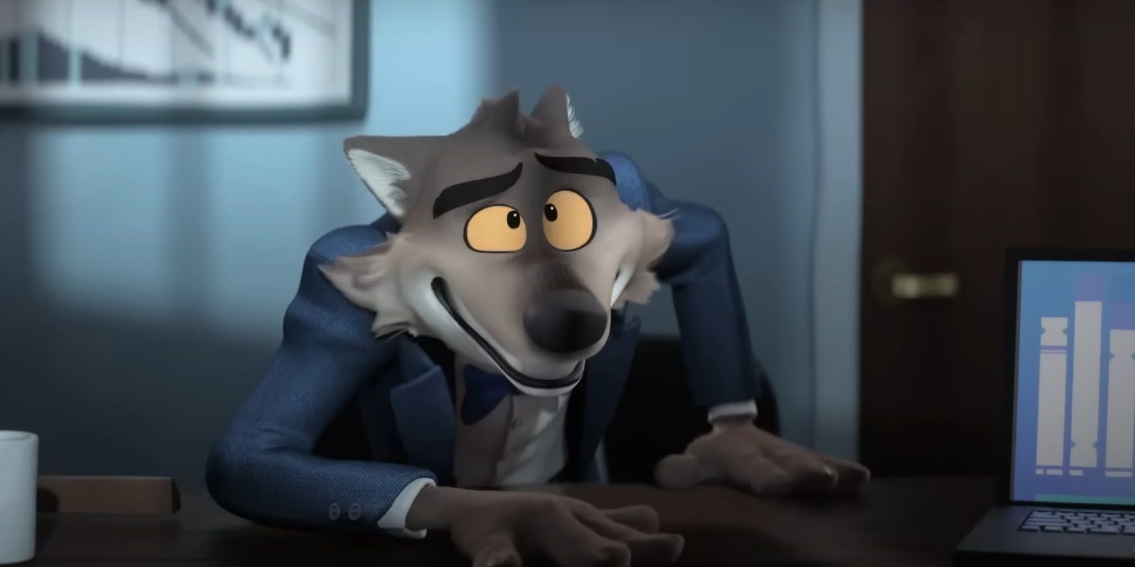 Wolf looking sheepish in The Bad Guys 2