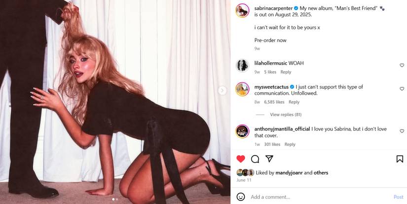 Sabrina Carpenter Man's Best Friend Controversial Album Cover