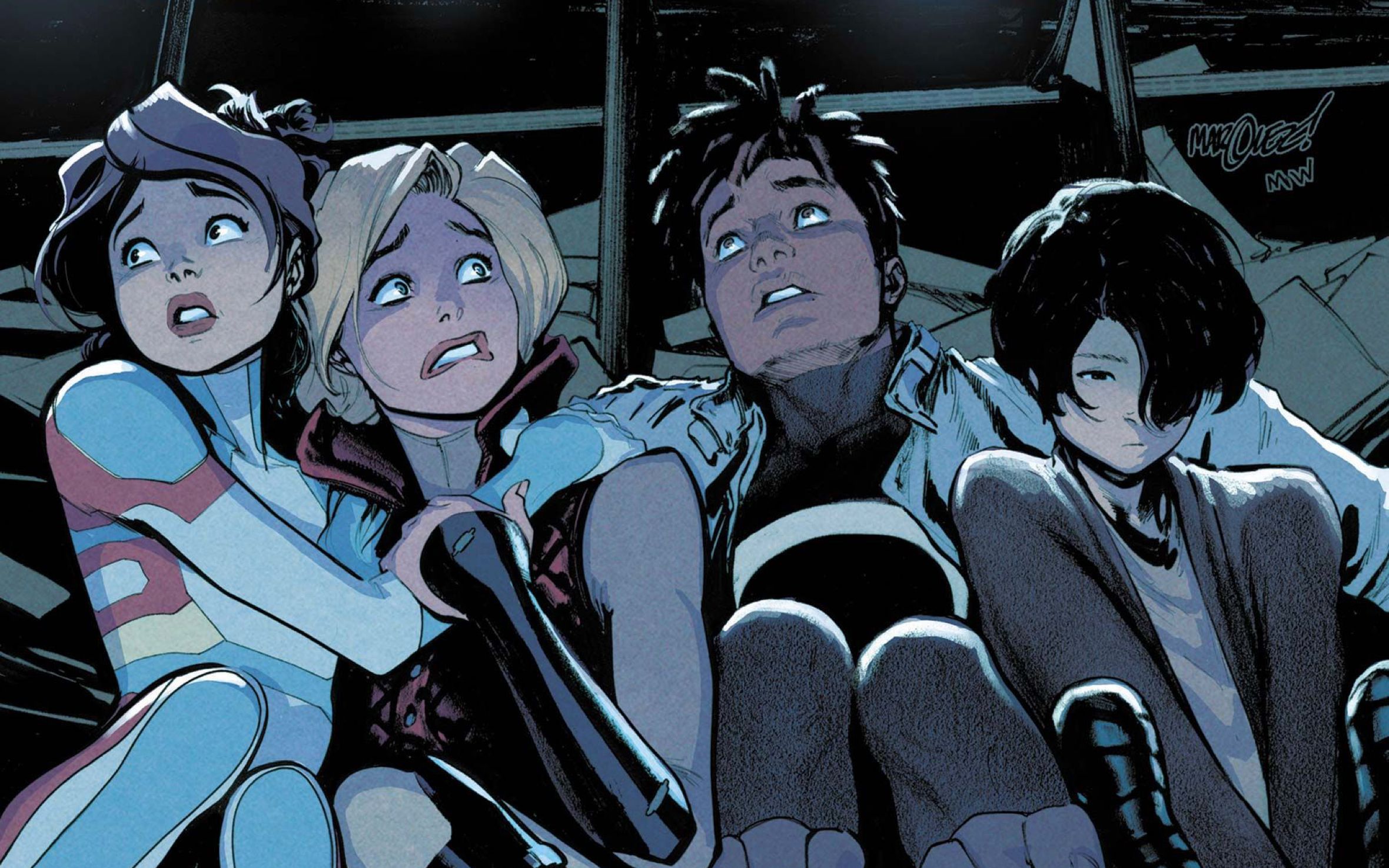 Jitter, Calico, Ransom, and Deathdream on Uncanny X-Men #9 cover art by David Marquez and Matthew Wilson