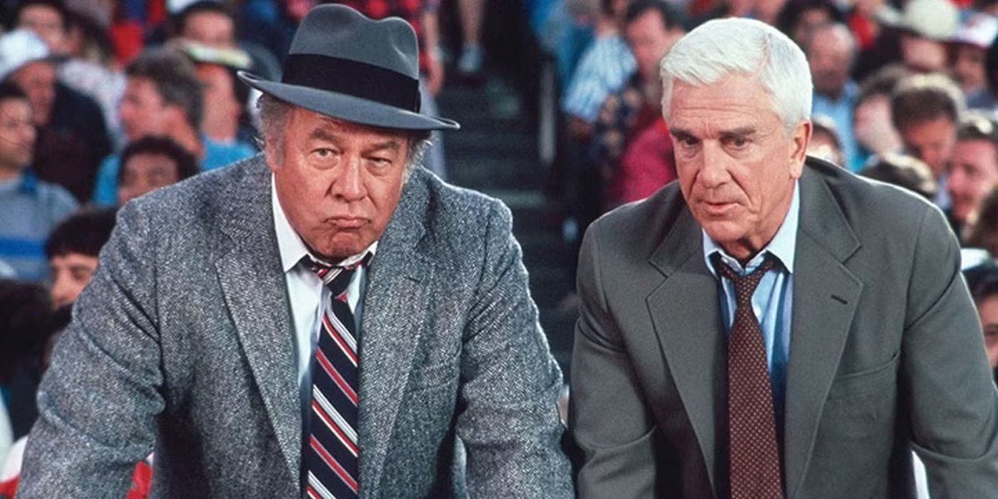 George Kennedy and Leslie Nielsen looking gruff in The Naked Gun