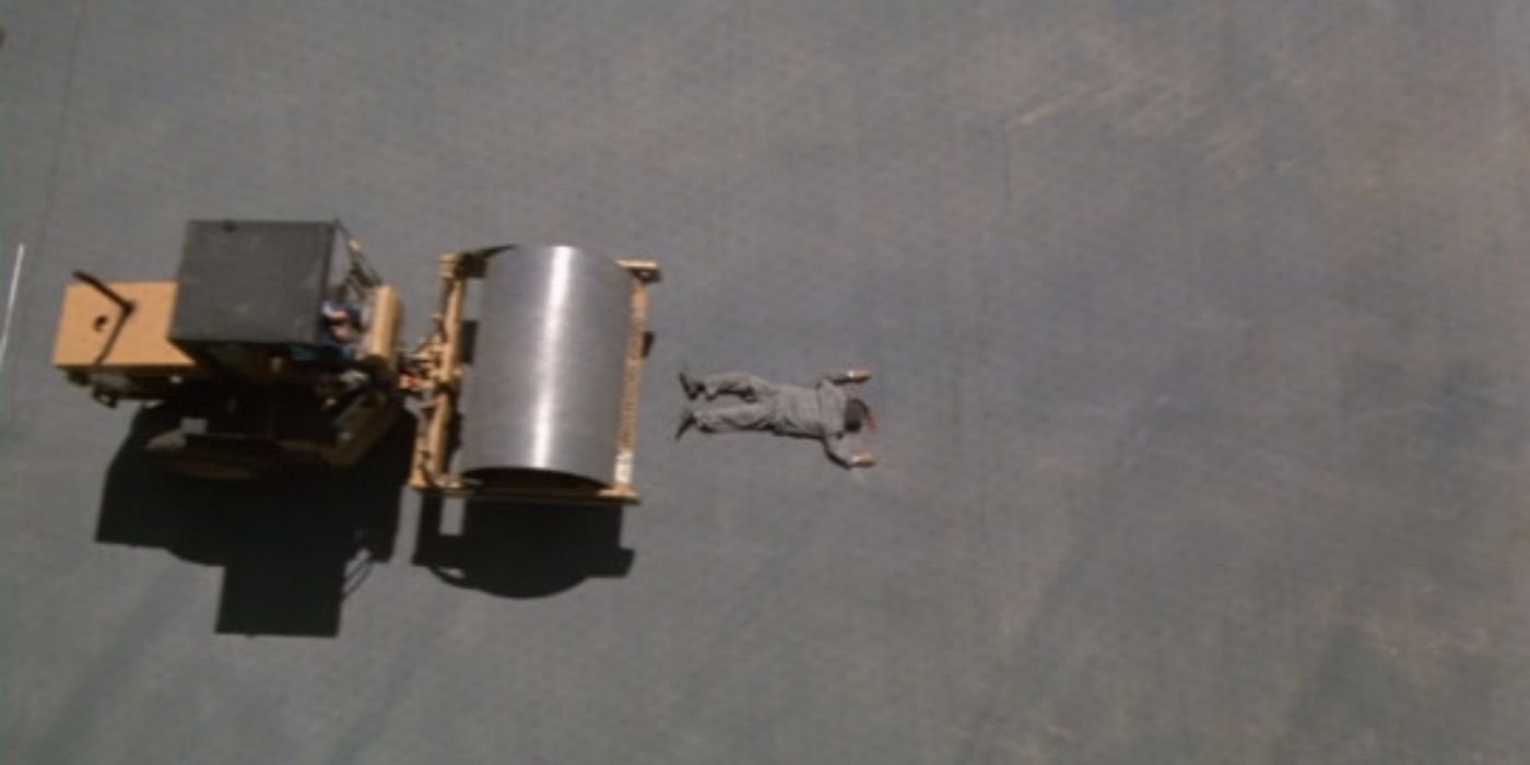 Ludwig is flattened by a steamroller in The Naked Gun