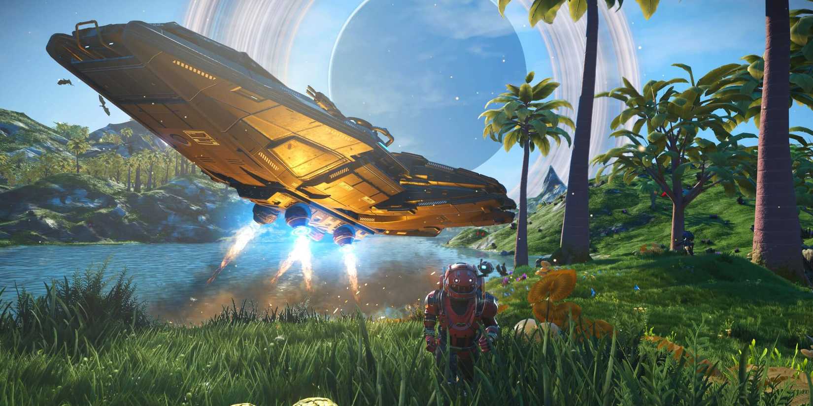 A Corvette-class ship in No Man's Sky's Voyagers update.