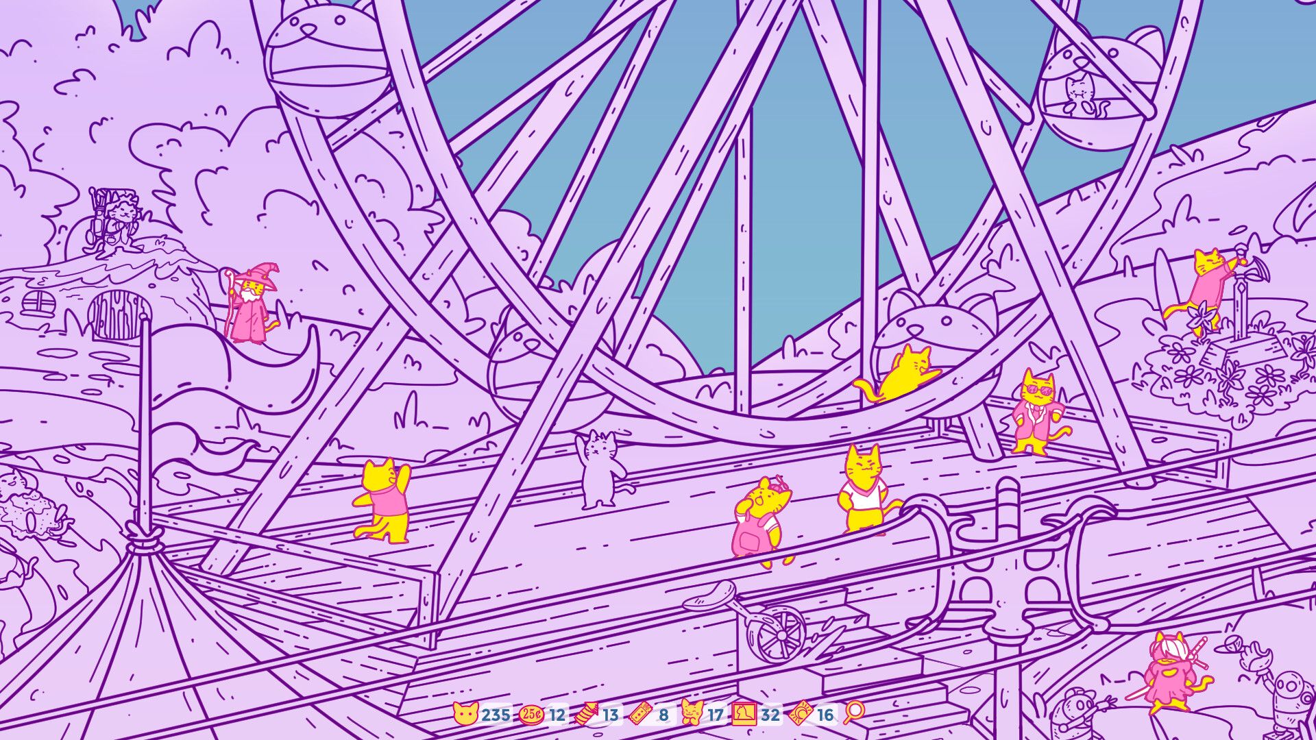 A Park Full of Cats closeup on cats hanging out next to a ferris wheel