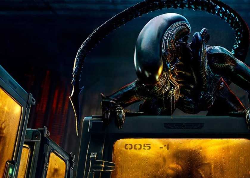 A Xenomorph is on top of a yellow box in Alien: Earth