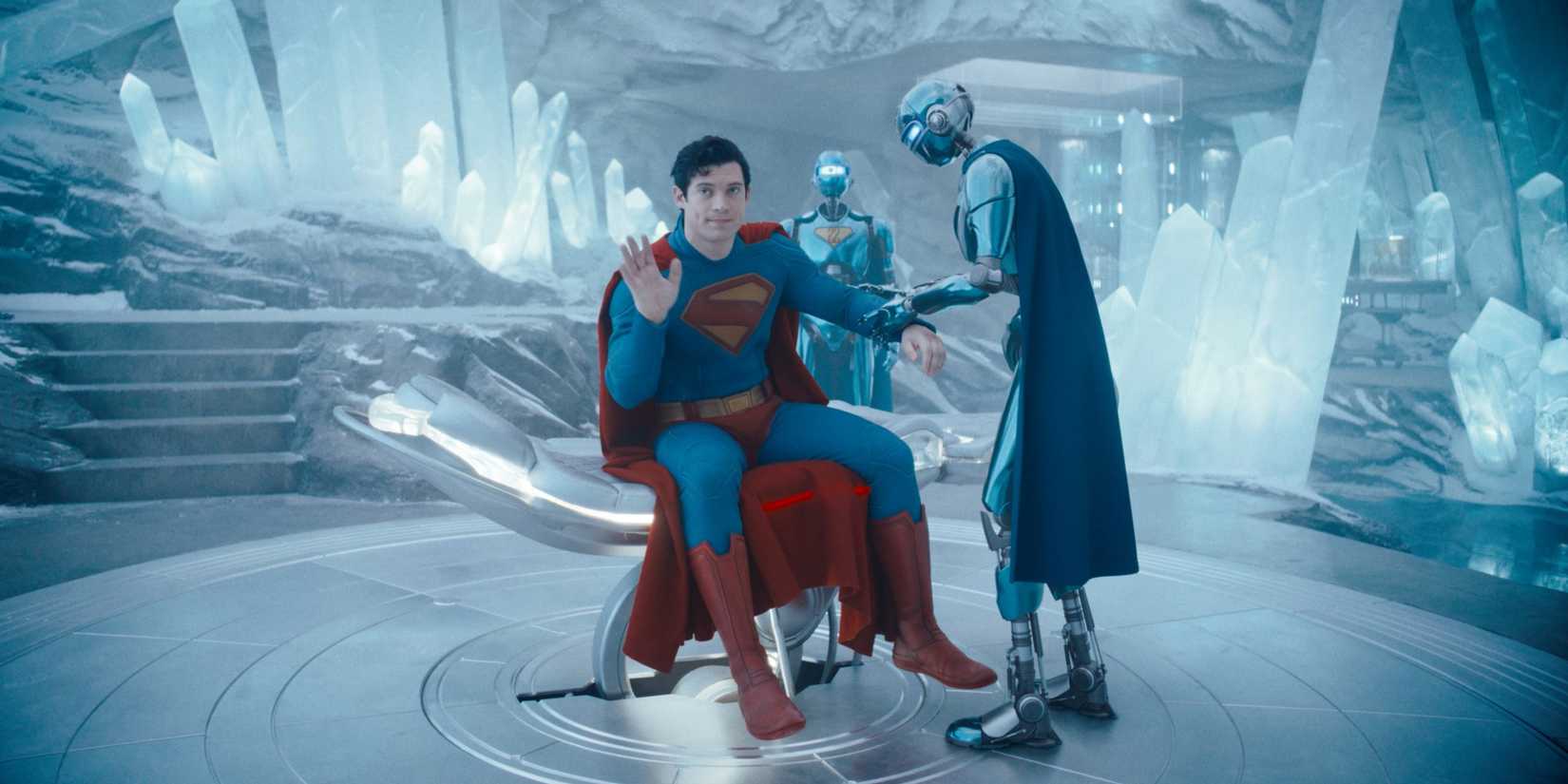 David Corenswet's Superman waves to Supergirl in the DC movie