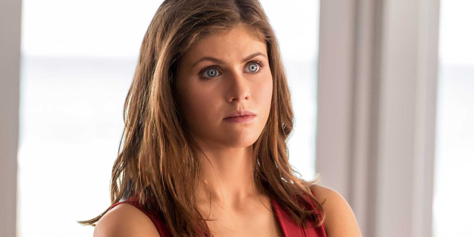 Alexandra Daddario looking angry in Baywatch