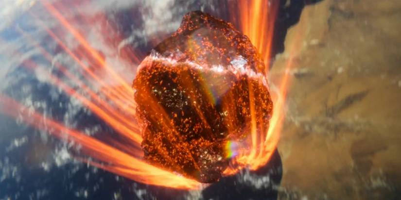 An image of a scene from The Expanse showing an asteroid about to collide with Earth