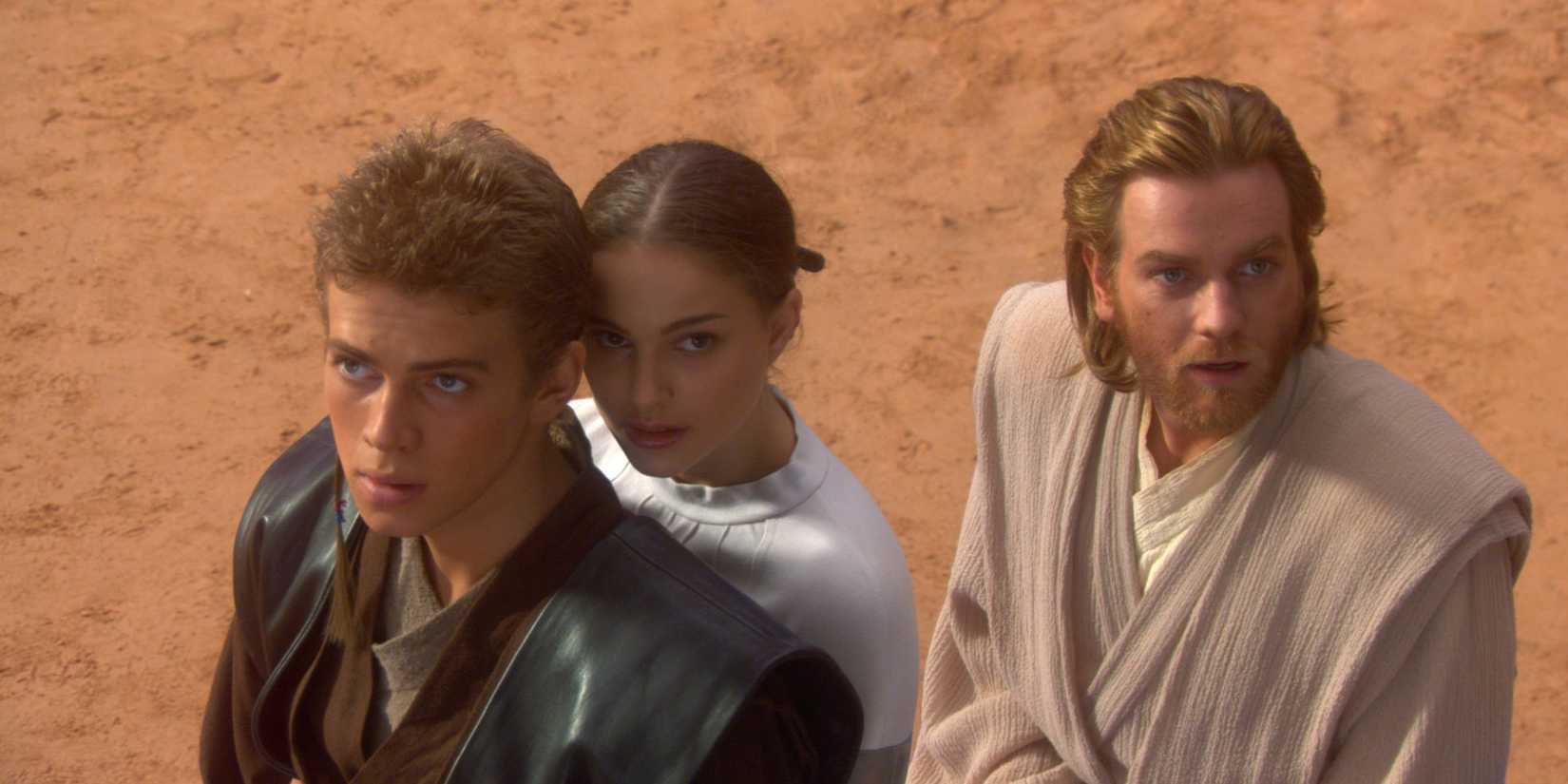 Anakin Skywalker, Padme Amidala, And Obi-Wan Kenobi on Geonosis in Attack of the Clones