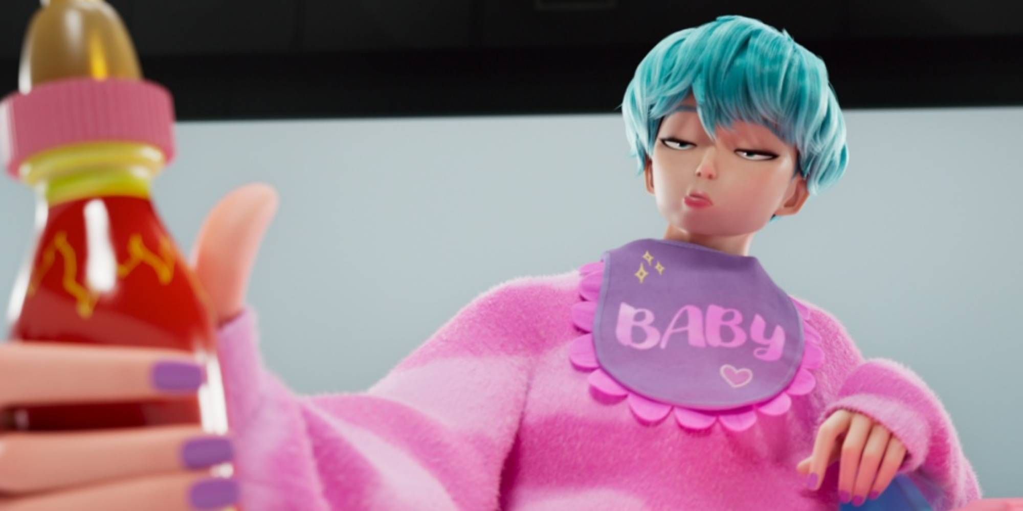 Baby Saja with hot sauce bottle in Kpop Demon Hunters