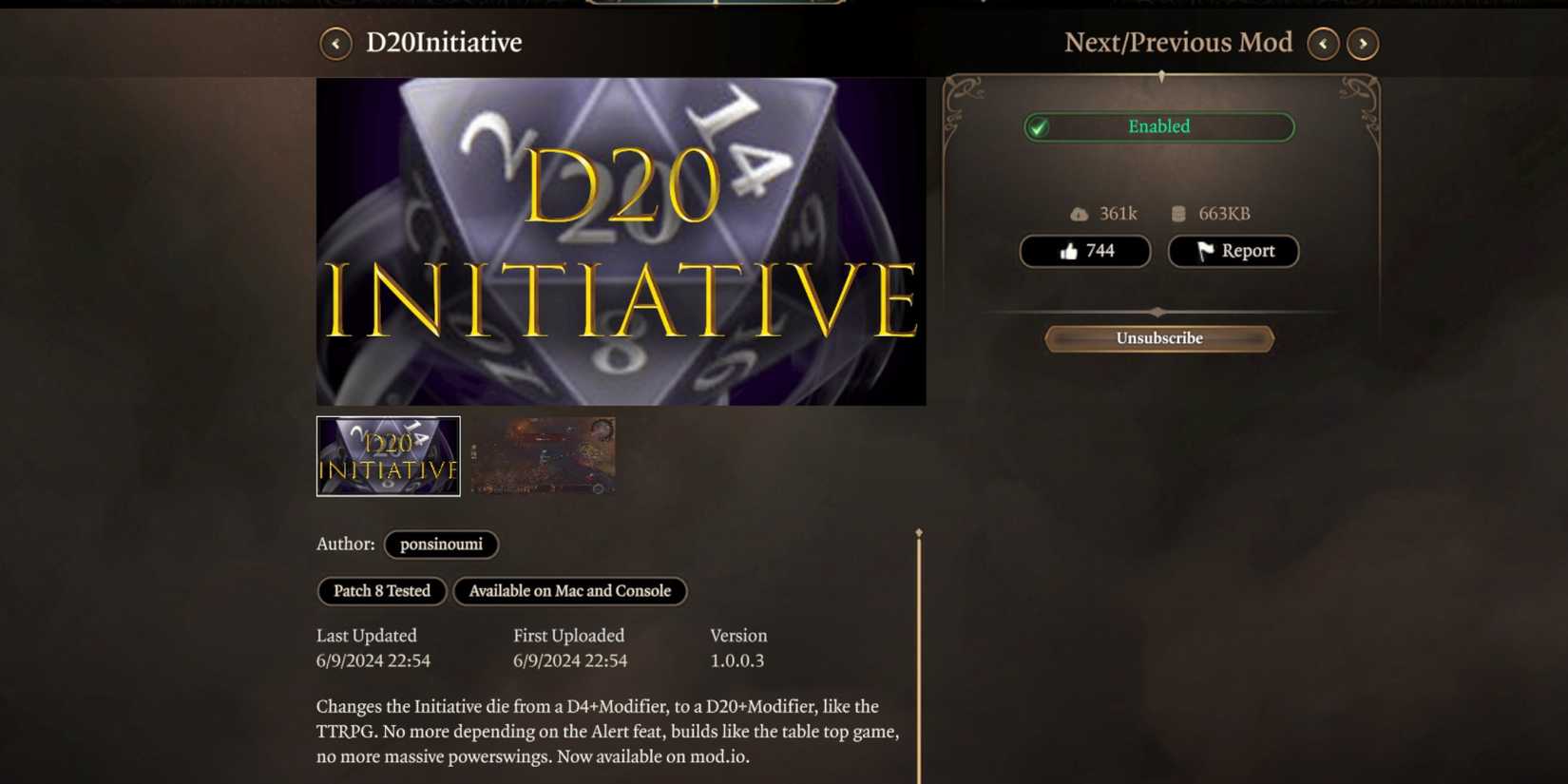 Baldur's Gate 3 D20Initiative Mod In the Manager