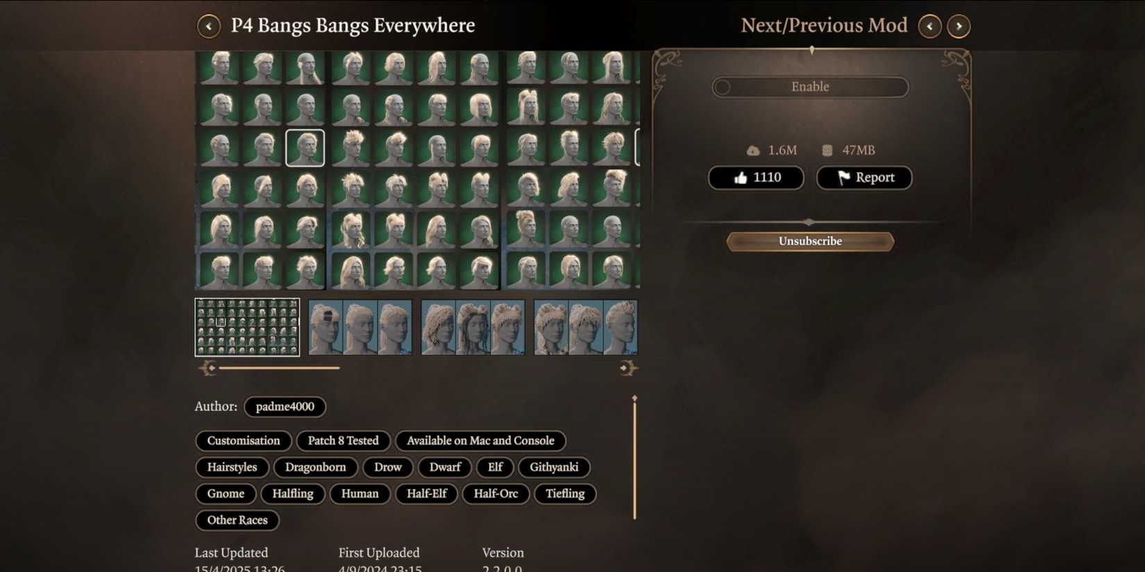 Baldur's Gate 3 P4 Bangs Bangs Everywhere Mod In the Manager