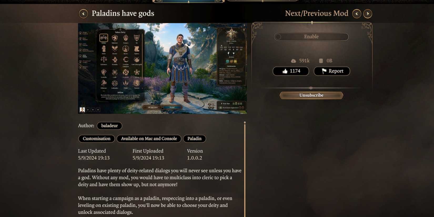 Baldur's Gate 3 Paladins have gods Mod In the Manager