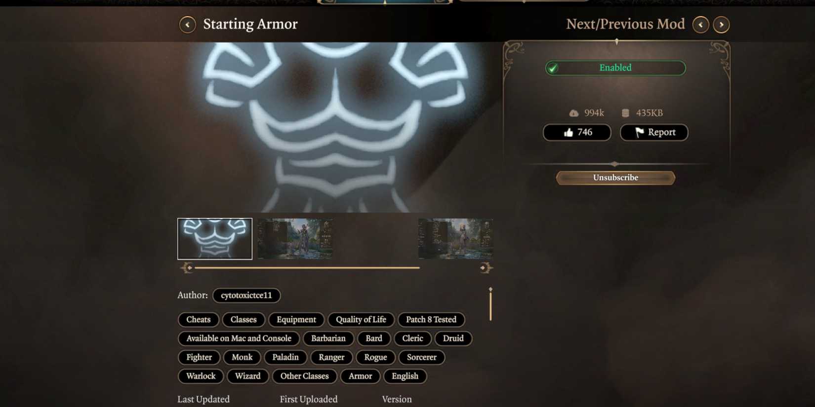 Baldur's Gate 3 Starting Armor Mod In the Manager