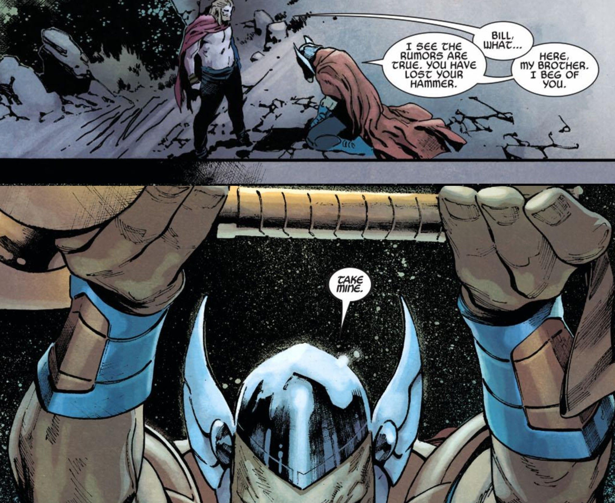 beta ray bill offers thor his hammer