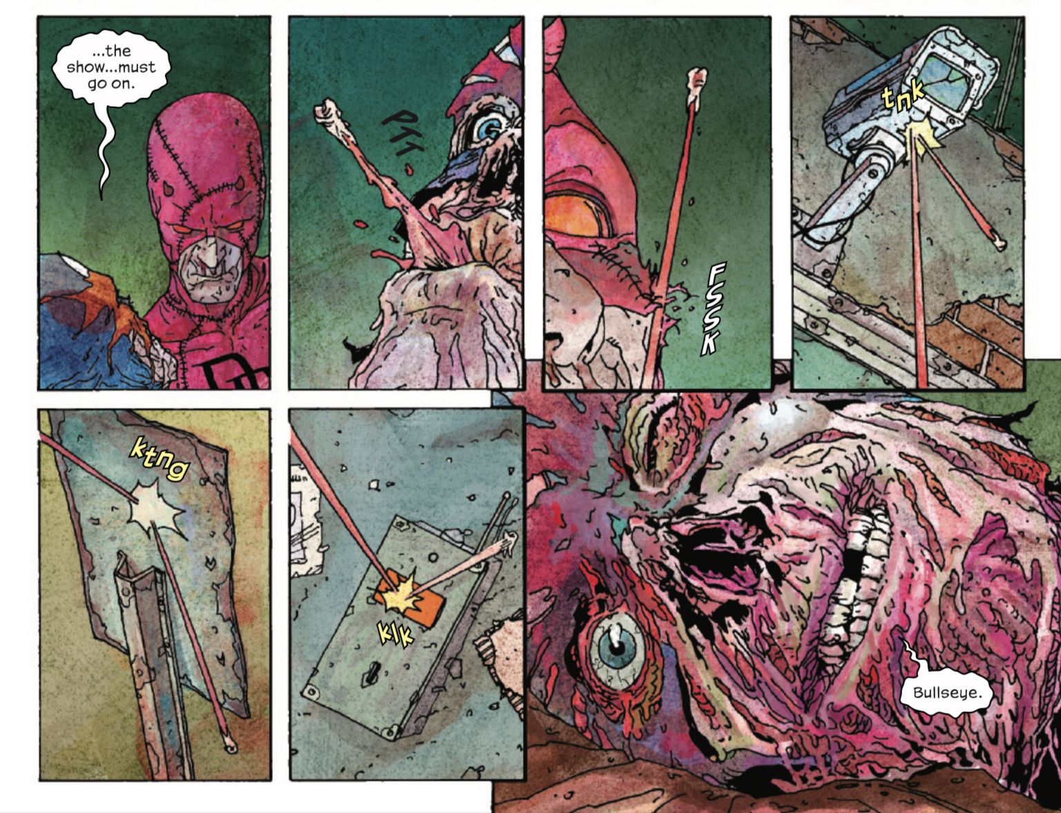 Bullseye utilizza un dente per detonare la bomba con Daredevil in Cold Day in Hell #3