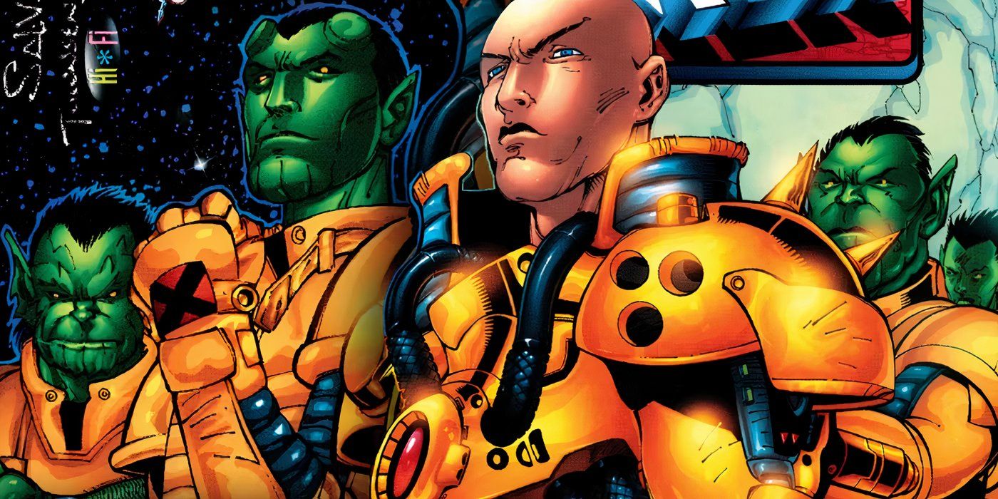 Professor X con Skrulls in tuta spaziale.