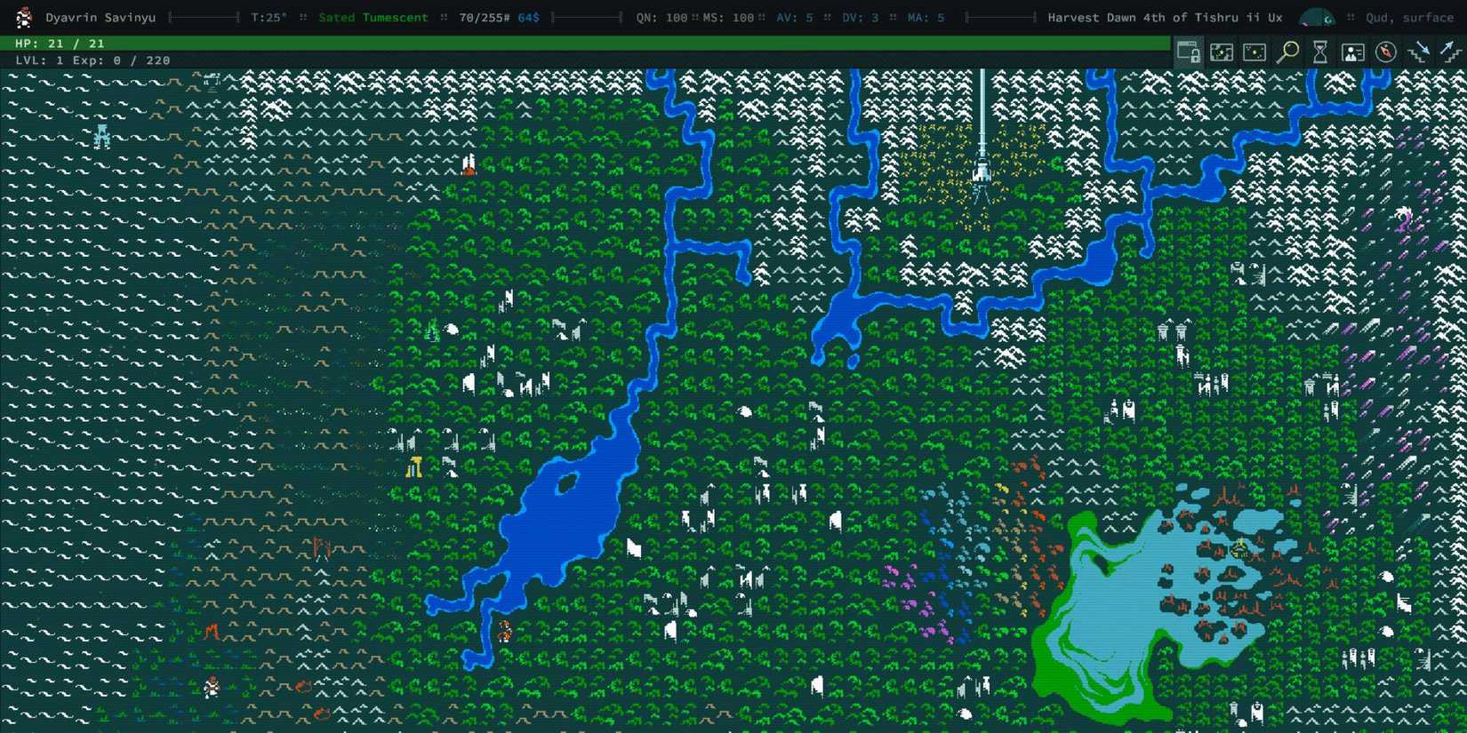 The world map in Caves of Qud.
