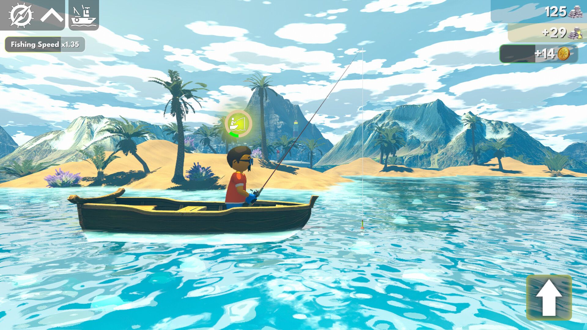 character fishing on a boat in idle fishing
