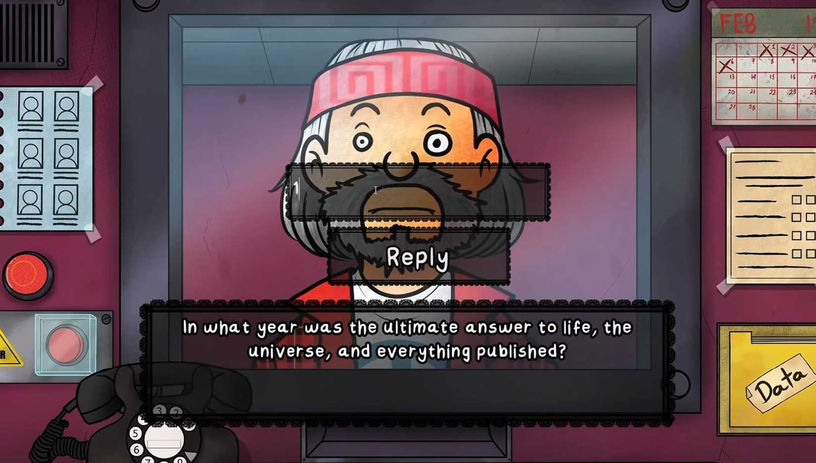 Chester asking a question in That's Not My Neighbor while a player begins typing an answer in a textbox