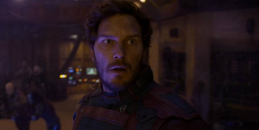 Chris Pratt's Star-Lord looking concerned in the Guardians of the Galaxy Vol. 3