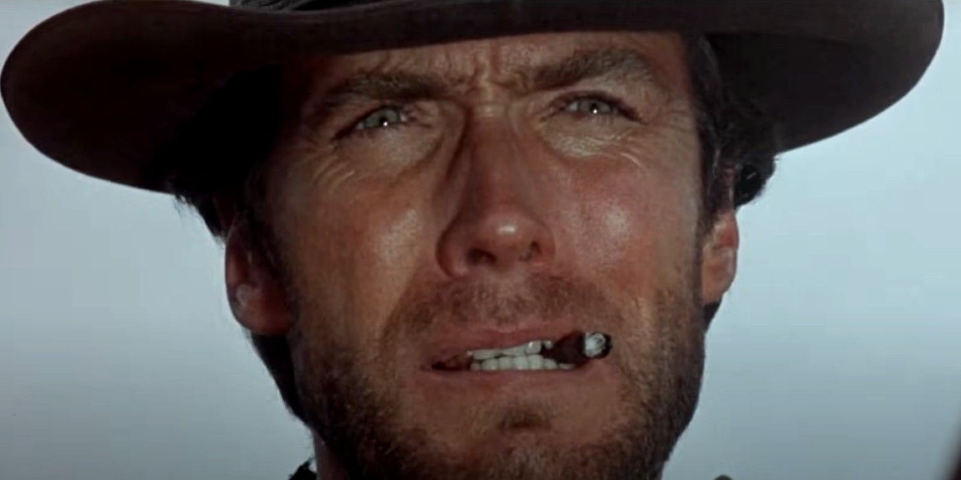 Clint Eastwood chewing a cigar in Fistful of Dollars