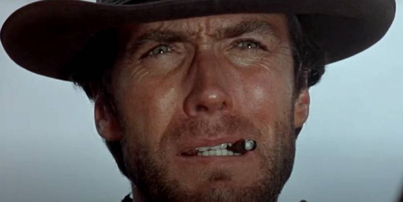 Clint Eastwood chewing a cigar in Fistful of Dollars