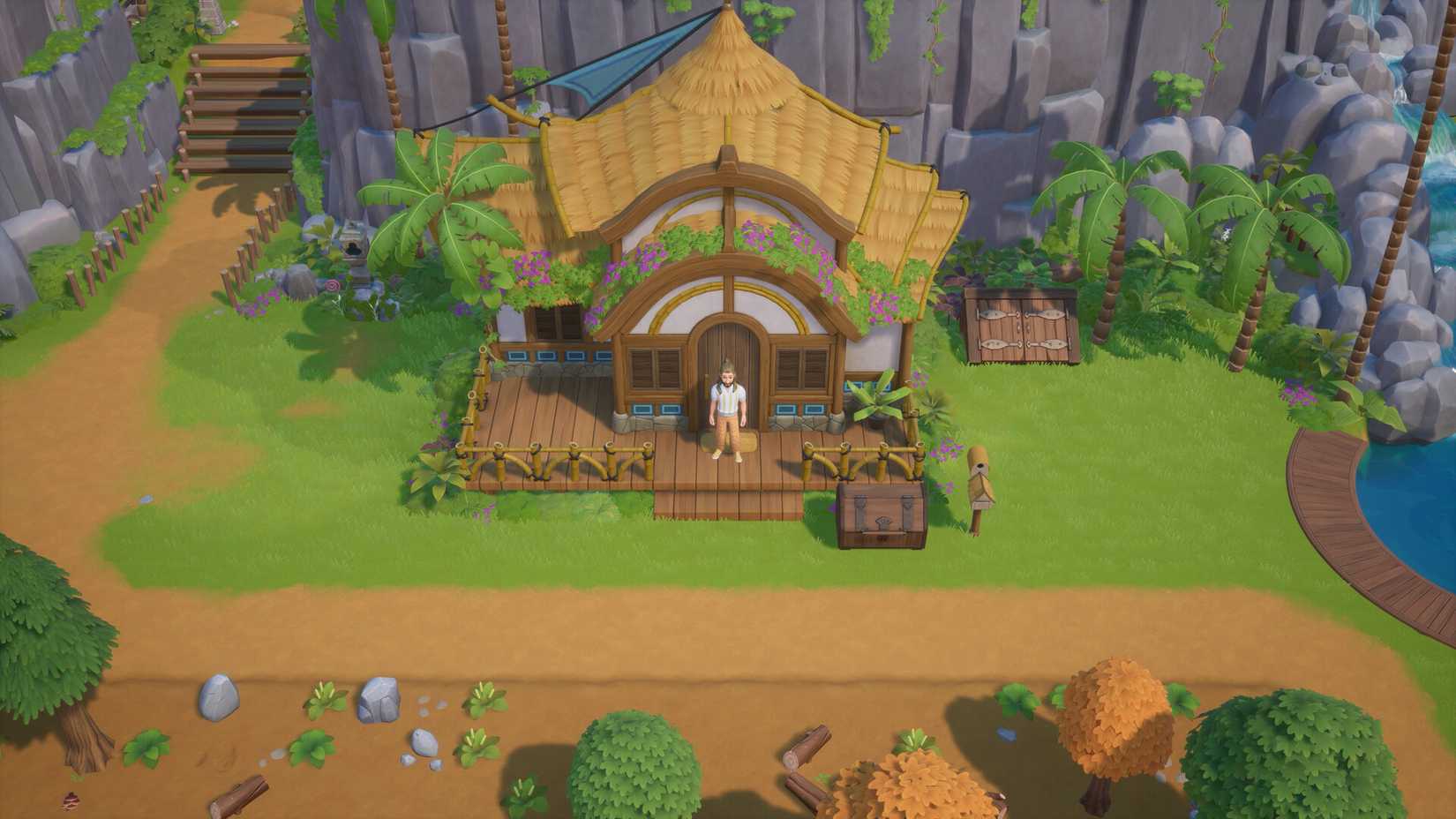 Coral Island player's home next to a cliffside