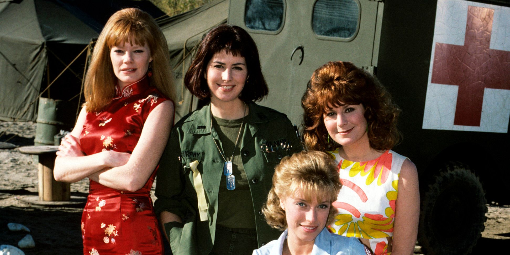 Dana Delany, Marg Helgenberger, Chloe Webb, and Nan Woods from China Beach posing togetherCredit: ABC via MovieStillsDB