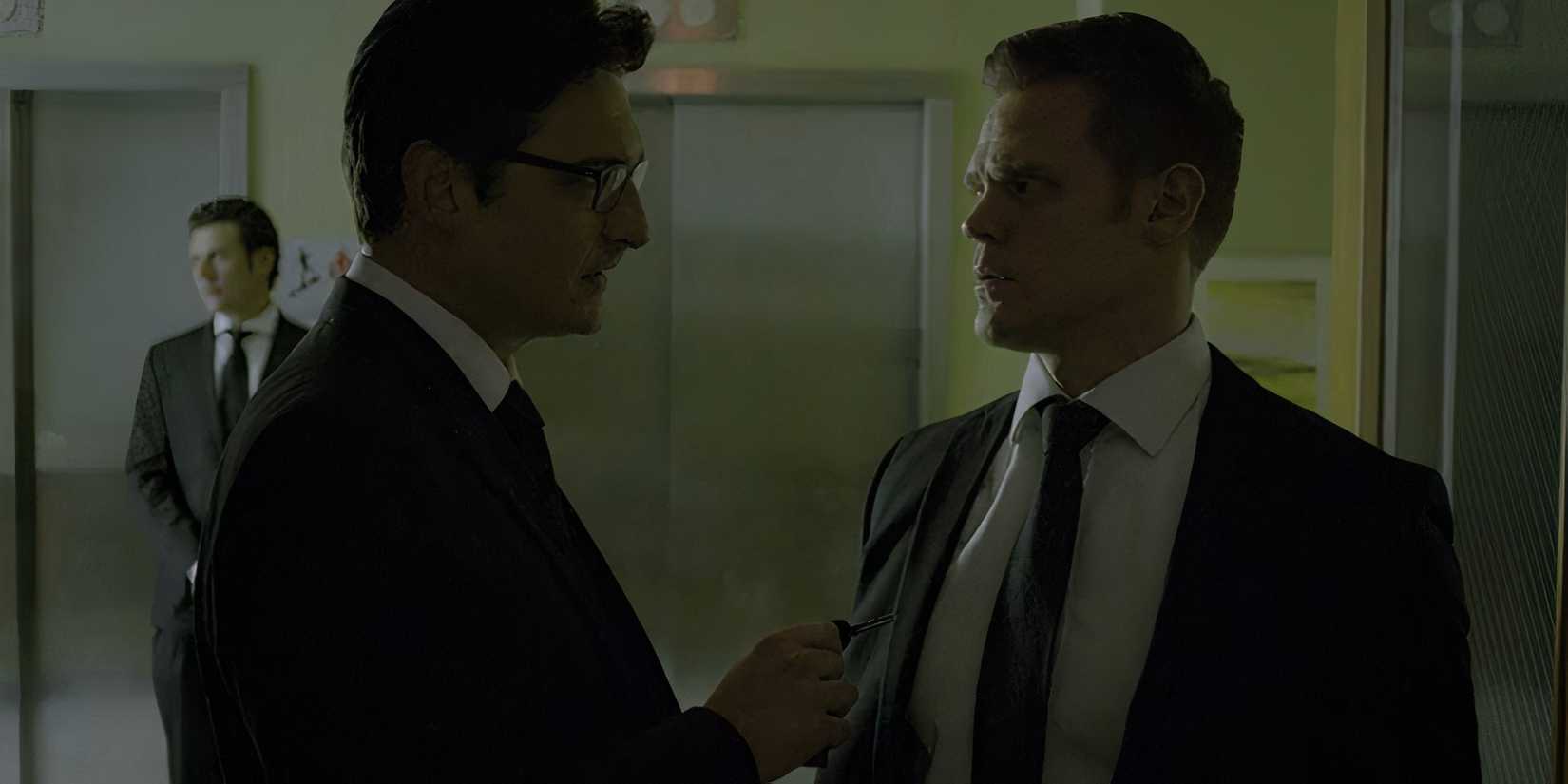 Toby Leonard Moore as James Wesley and Tommy Walker as Francis in Marvel's Daredevil