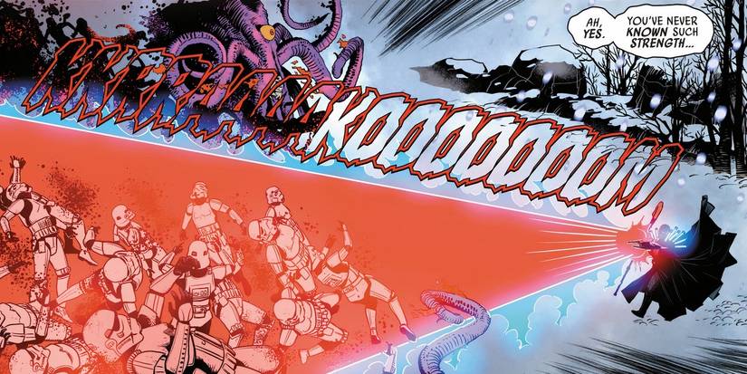 Darth Vader vaporizando uma legião de Stormtroopers.