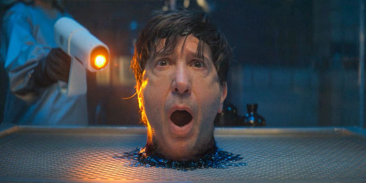 A cabeça desmembrada de David Schwimmer parecendo surpresa em arrepios: o desaparecimento