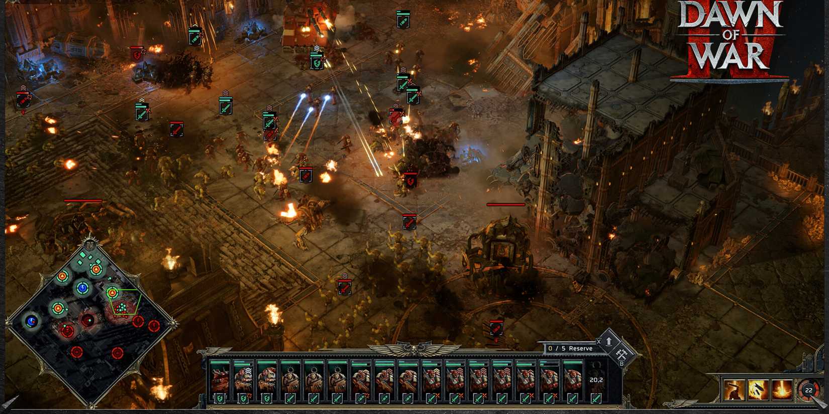 Orcs fighting Space Marines in Dawn of War 4.