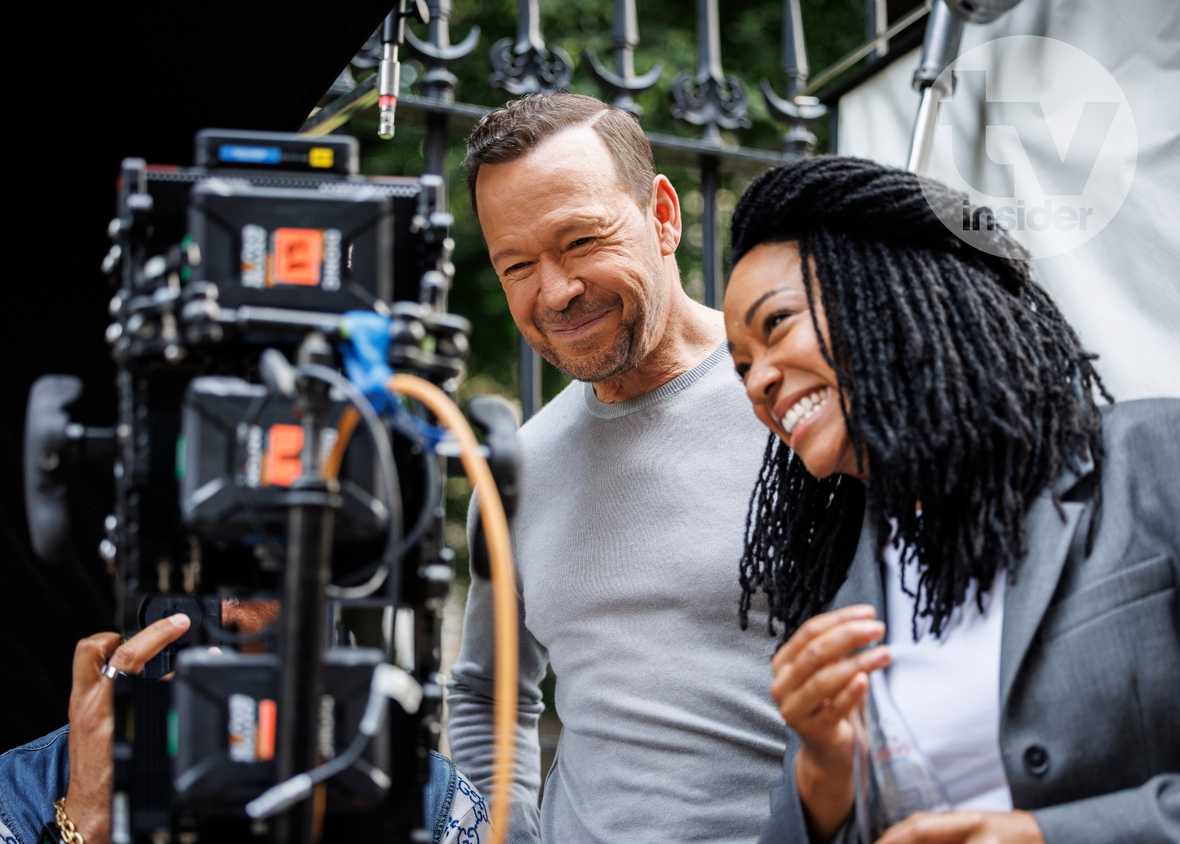 Donnie Wahlberg and Sonequa Martin-Green behind the scenes of Boston Blue