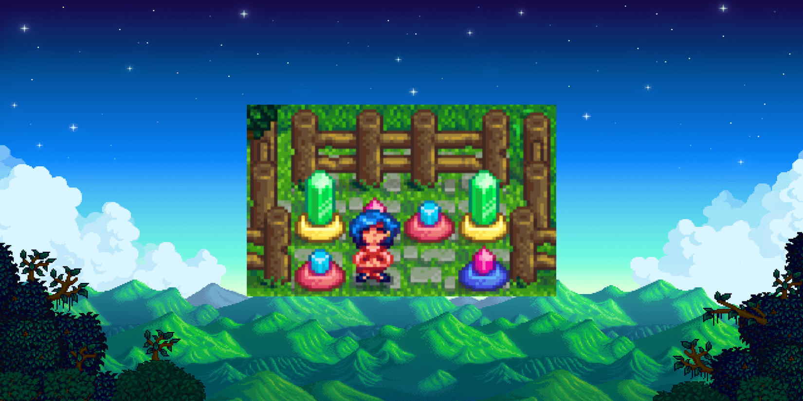 Emily meditating in her crystal garden on the farm